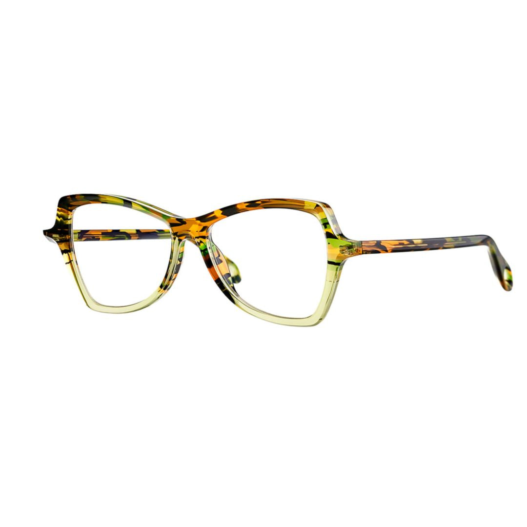 Bedtime 004 Green/Yellow Ecail+Transparent Light Moss Cat-Eye Eyeglasses