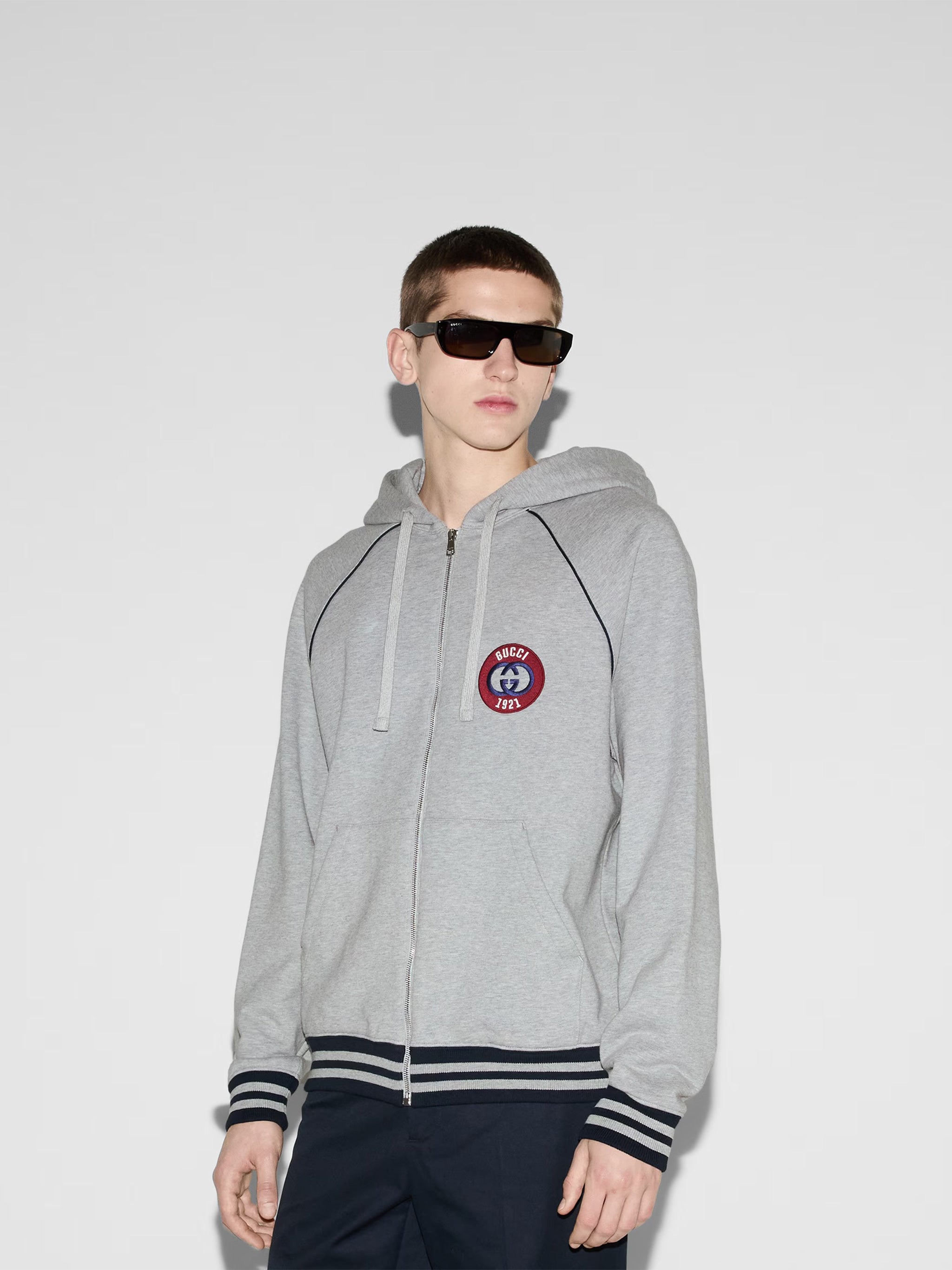 Grey Zip Lightweight Cotton Logo Sweatshirt