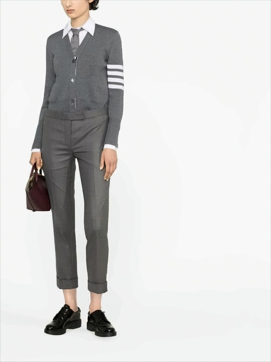 Tailored Grey Straight Pants with Rolled Cuffs