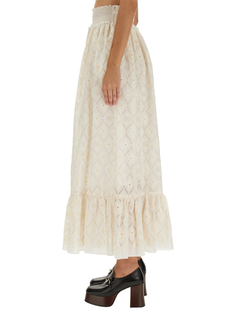 Floral Broderie Anglaise Midi Skirt