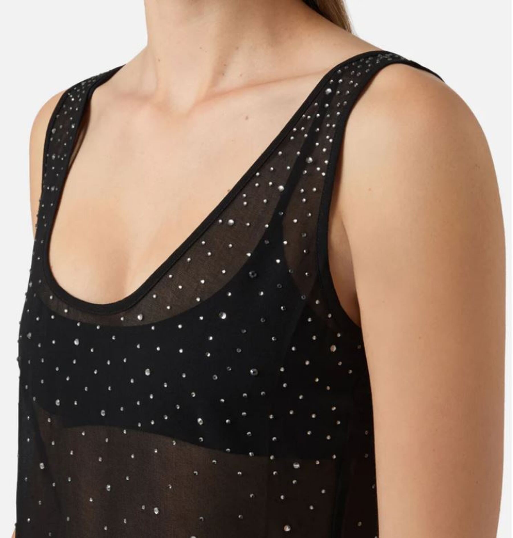 Sheer Black Mini Dress with Sparkling Embellishments