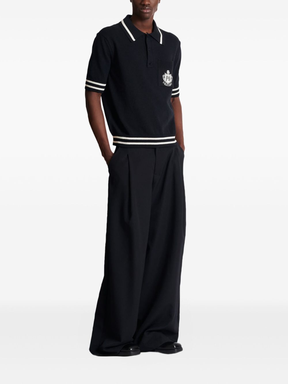 Ribbed Knit Polo Shirt