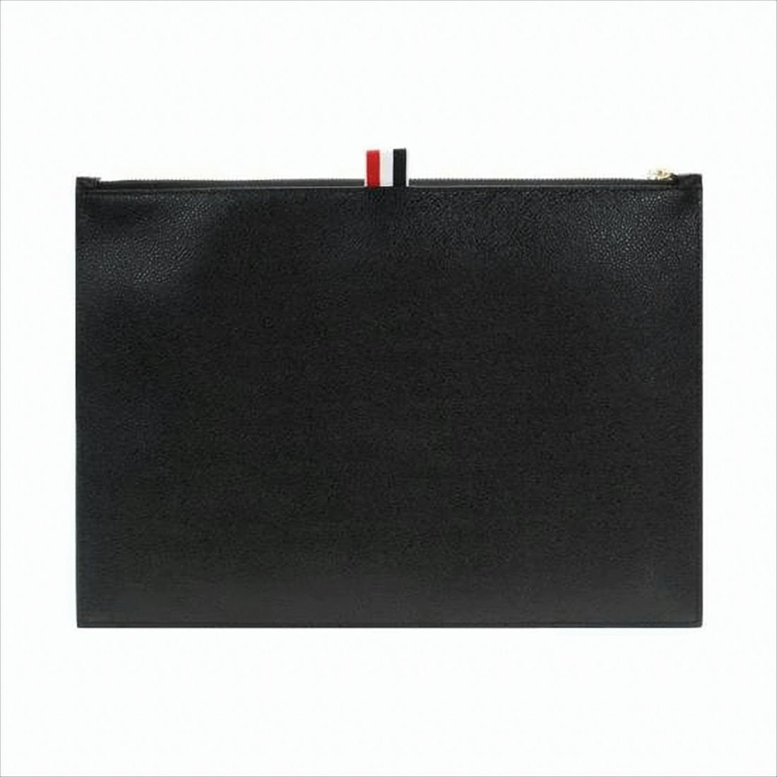 Textured Leather Clutch with Gold-Zipper Closure and Tricolor Accents