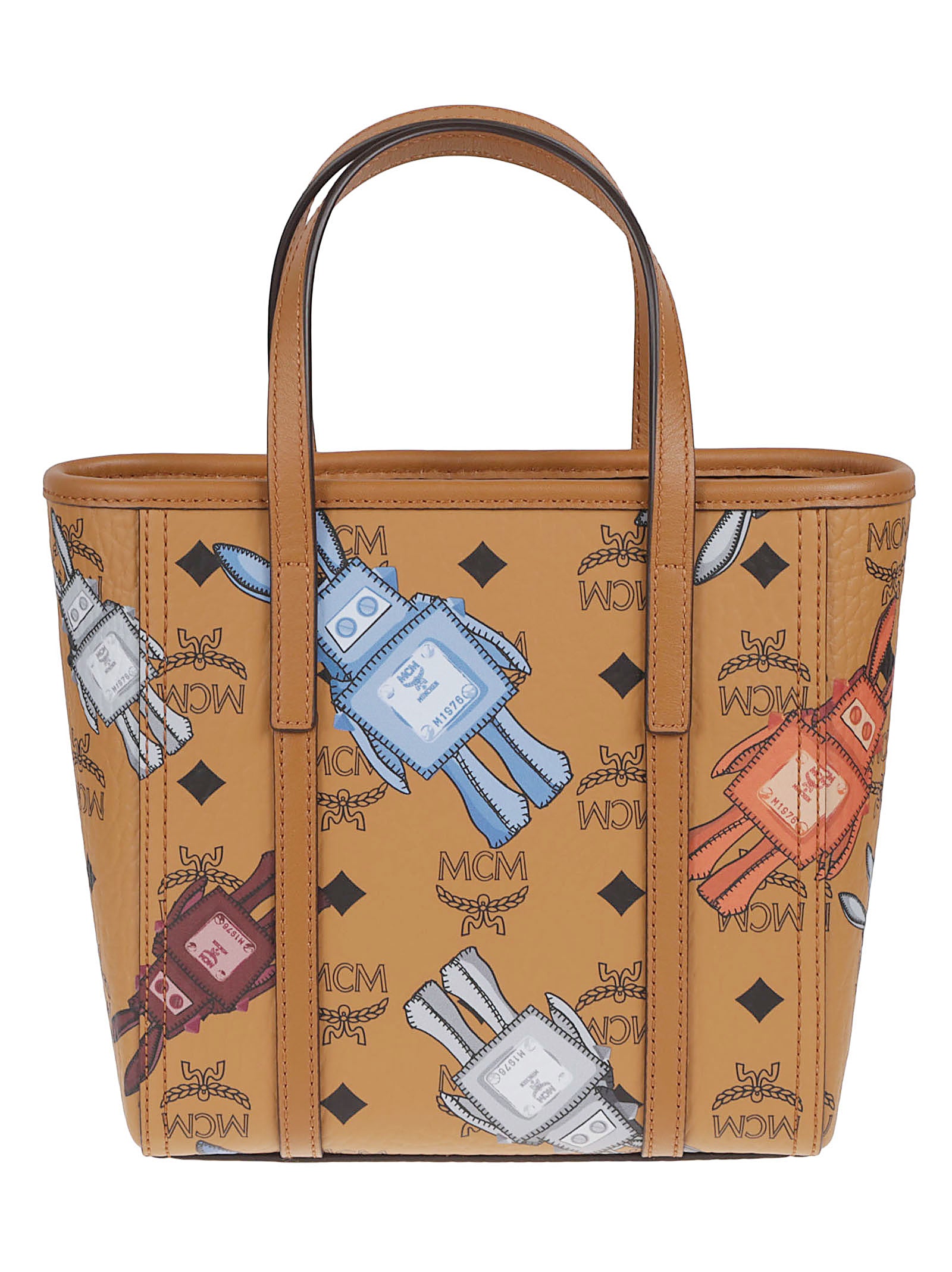 Coated Canvas Handbag with Playful Logo Print and Leather Accents