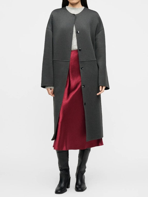 Shiny Satin Flared Midi Skirt