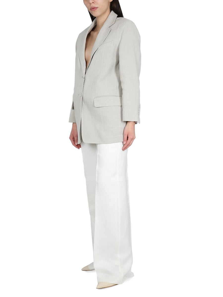 Textured Flax Linen Jacket with Front Button Closure