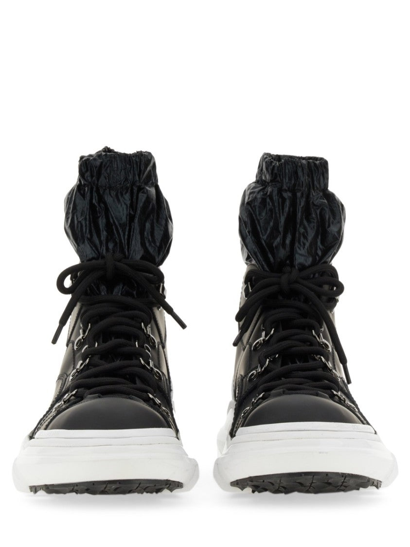 Lace-Up Boots With Glossy Ankle Collar
