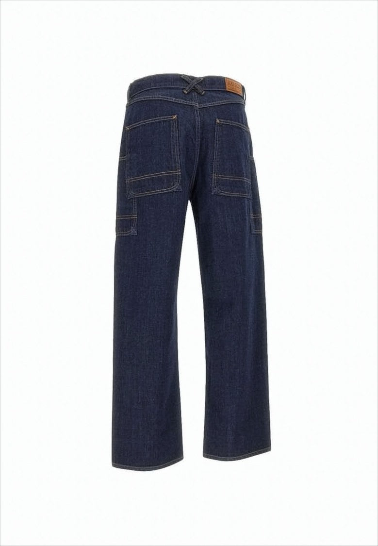Wide-Leg Cotton Denim Pants With Utility Pockets