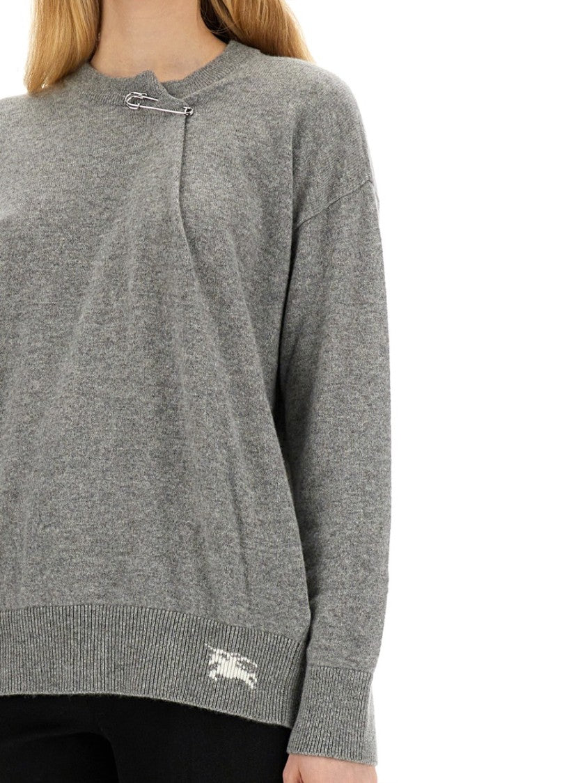 Cashmere Sweater With Unique Kilt Pin Detail