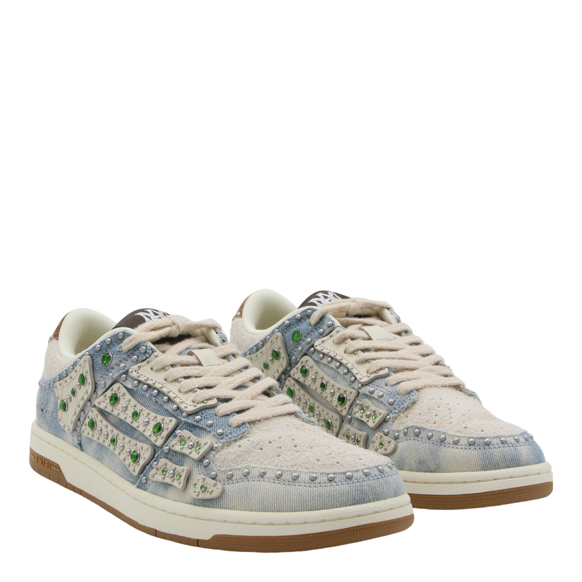 Distressed Denim Sneakers with Silver Studs