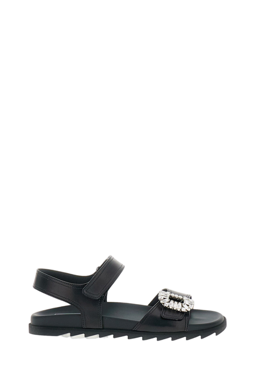 Black Sandals with Crystal Embellishment and Ankle Strap