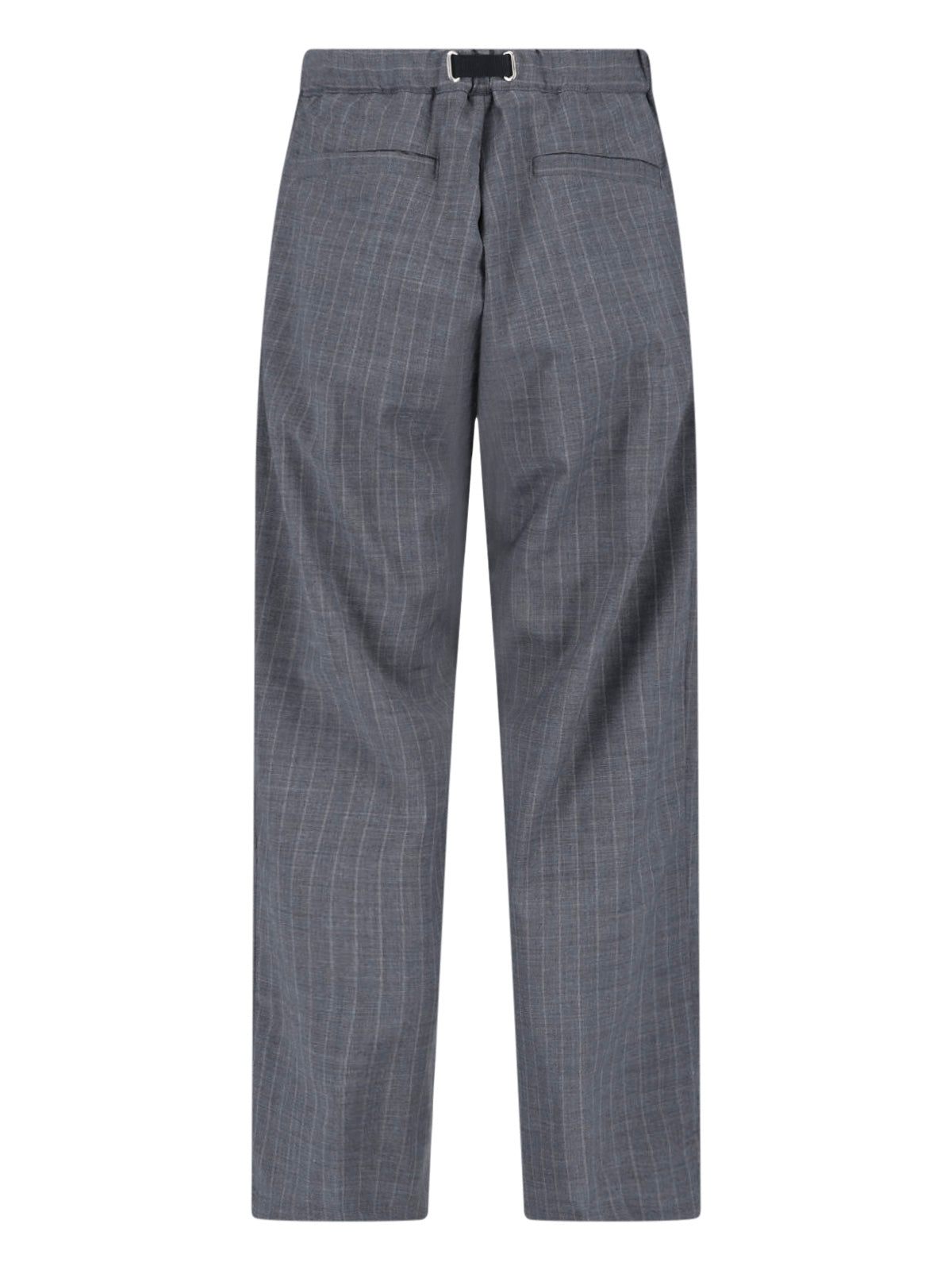 Grey Pinstripe Straight-Leg Wool Trousers