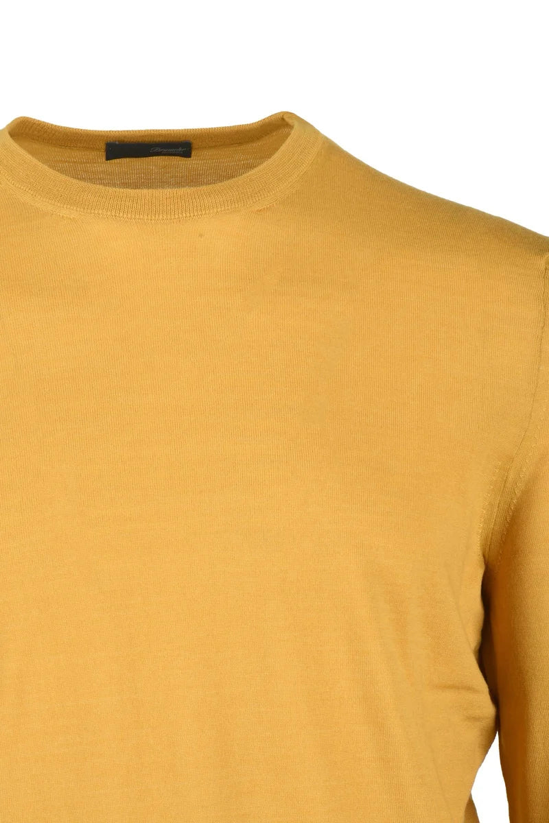 Thin Merino Wool Crew Neck Pullover - Black/Orange