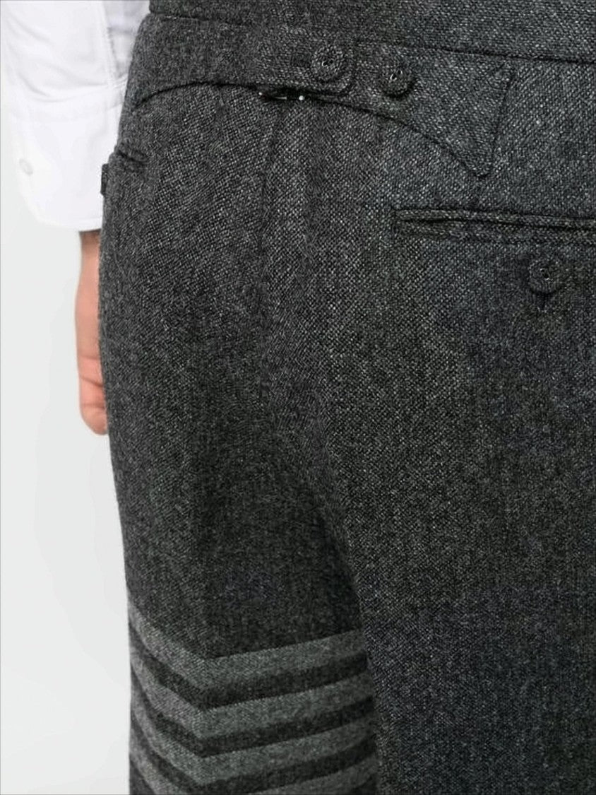 Tailored Cropped Suit Pants with Herringbone Texture and Four-Stripe Detail