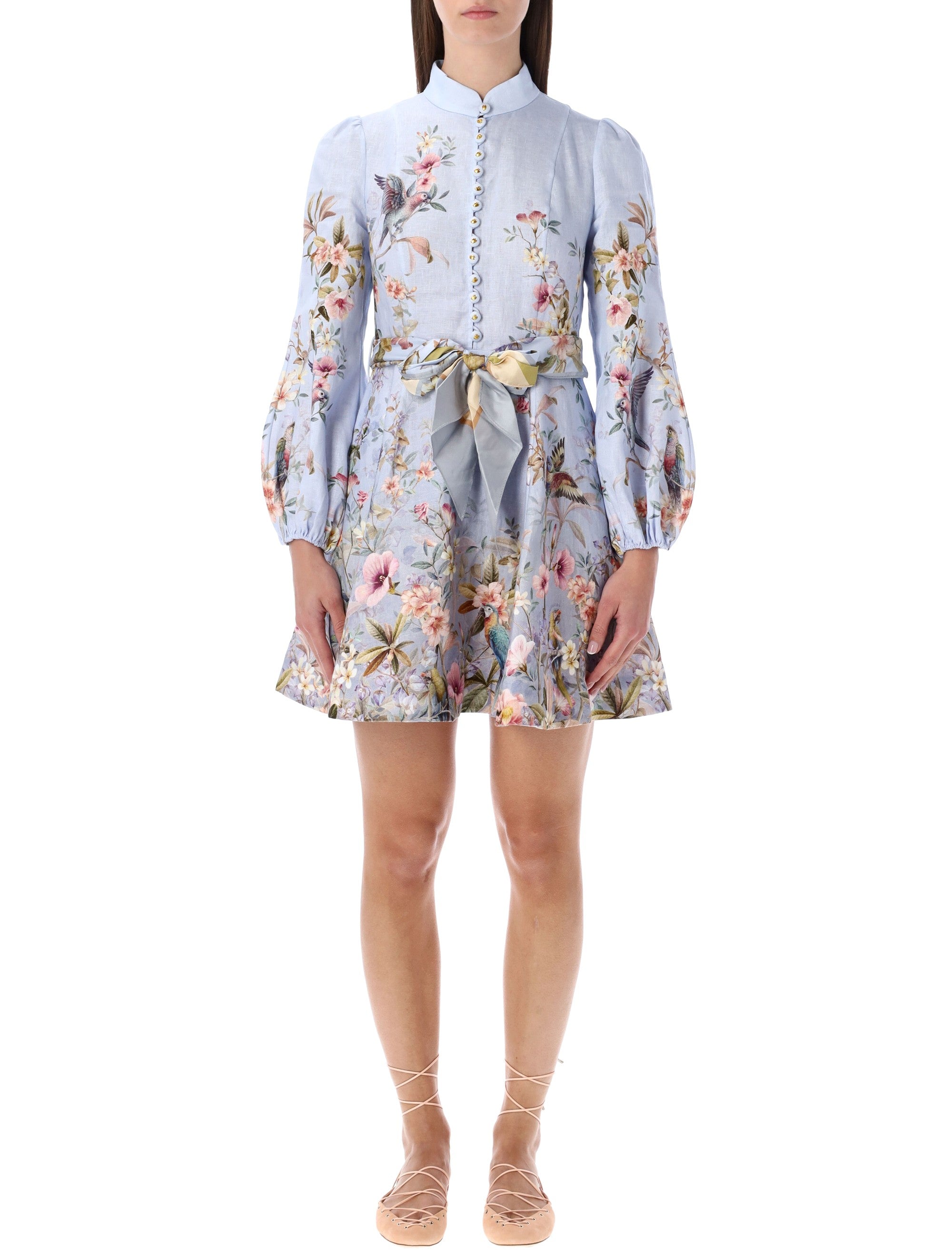Rebellion Blue Floral Buttoned Mini Dress