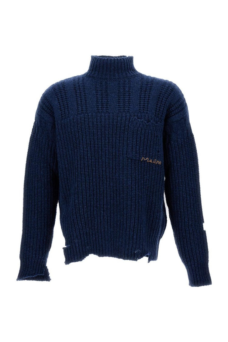 High-Necked Cable-Knit Wool Jumper With Logo Detail