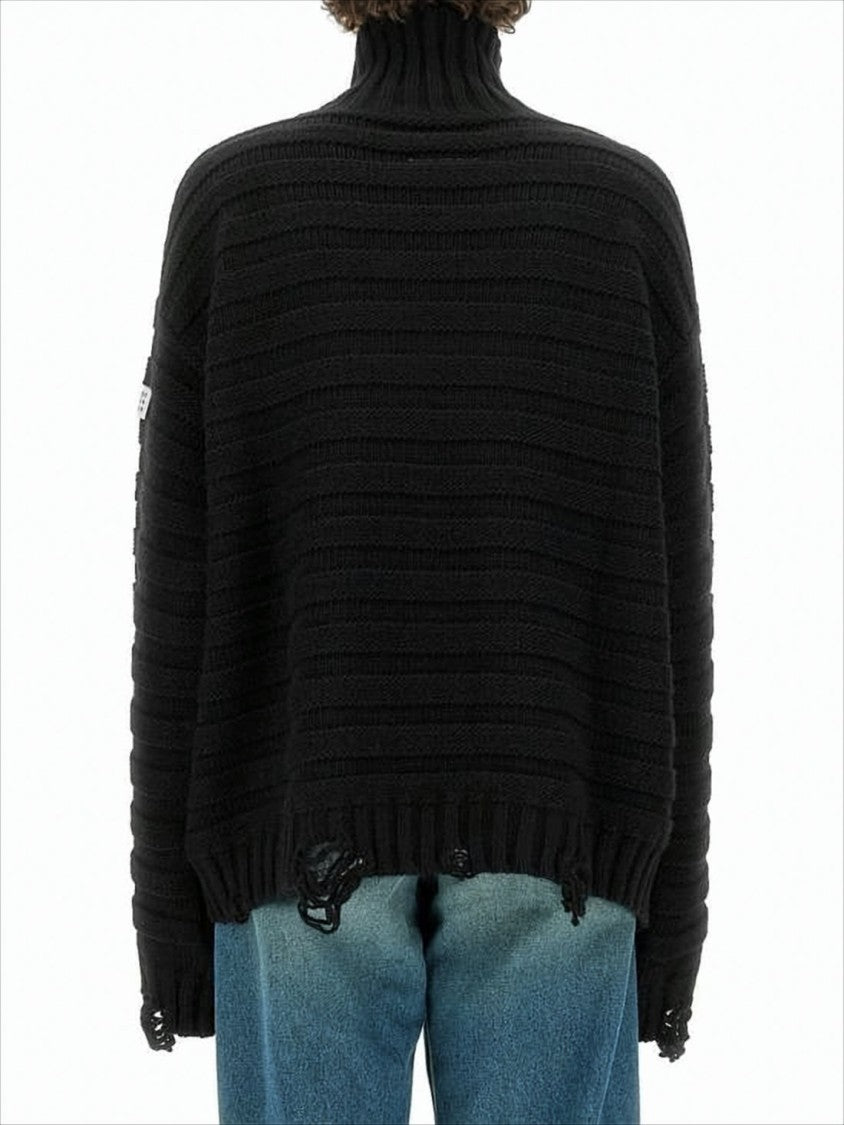 Oversized Black Ribbed Knit Turtleneck Sweater