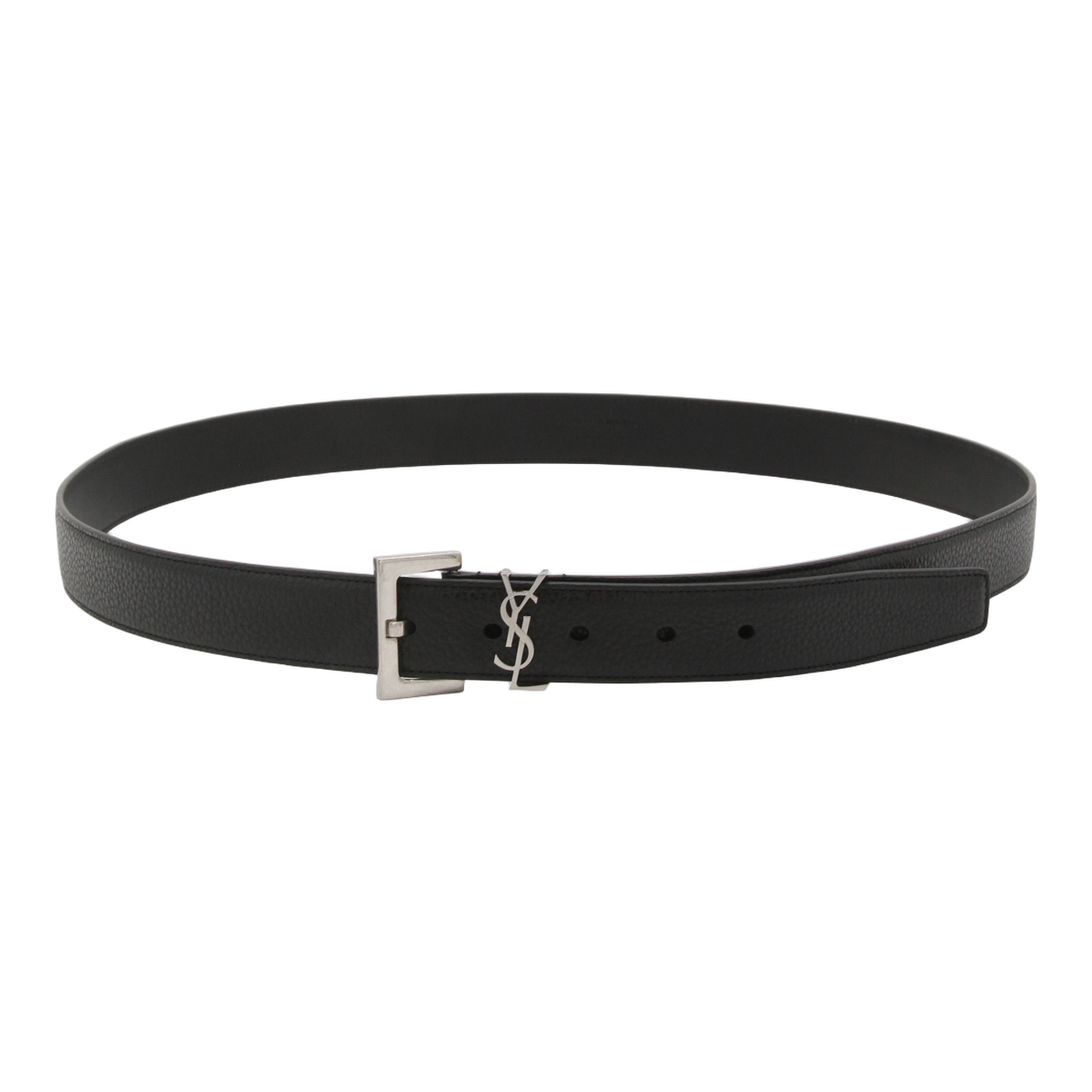 Textured Leather Belt With Silver Buckle
