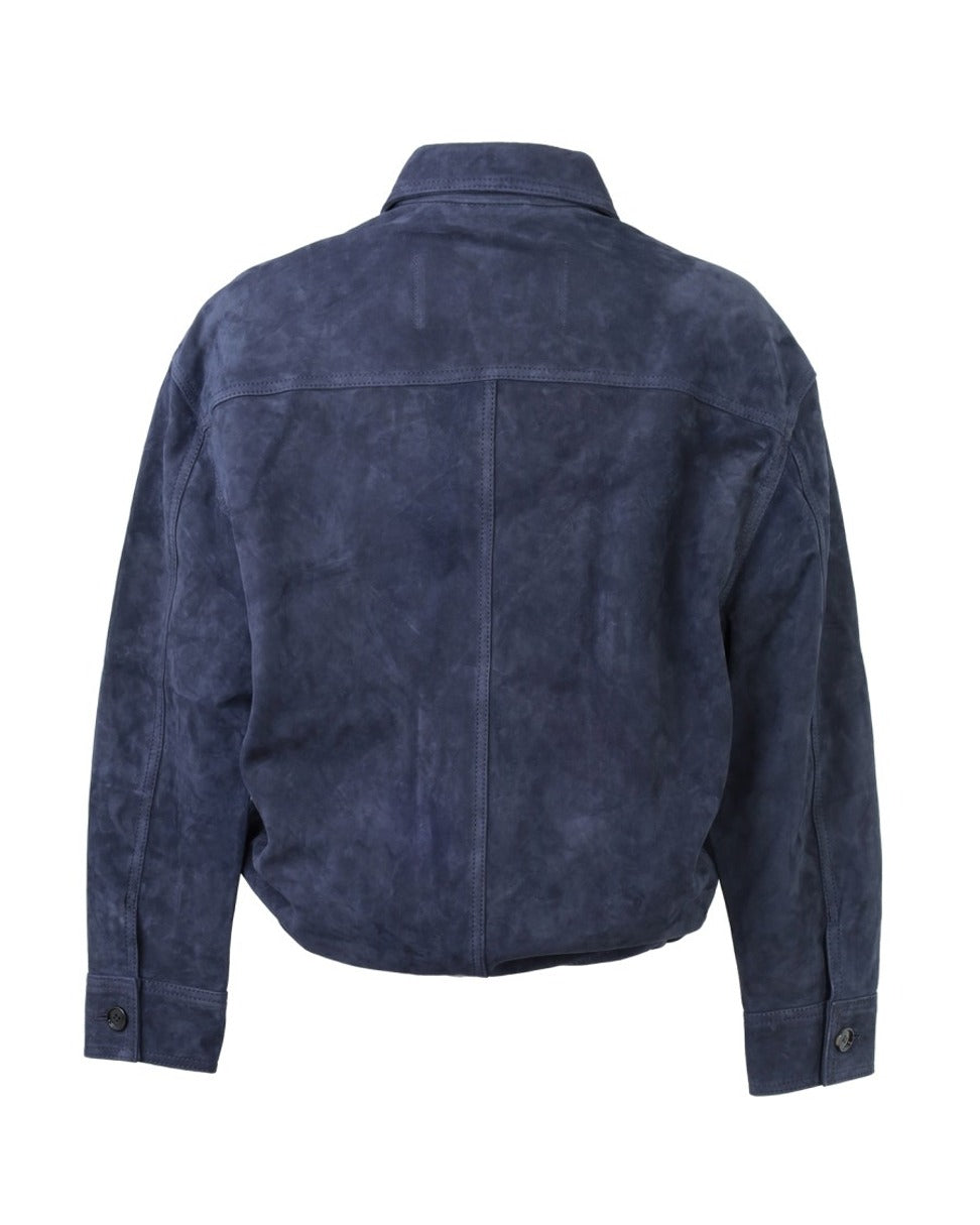 Blue Goat Leather Jacket With Adjustable Hem