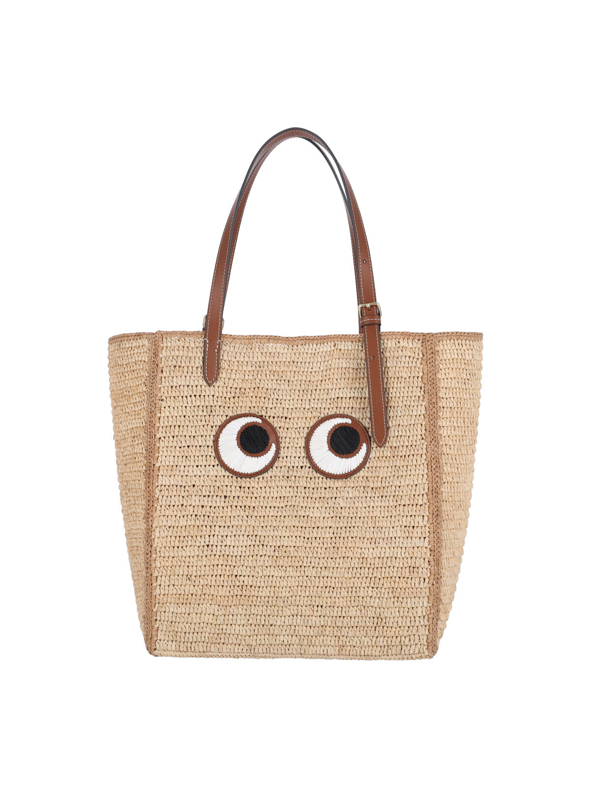 Woven Raffia Tote with Embroidered Eye Motif