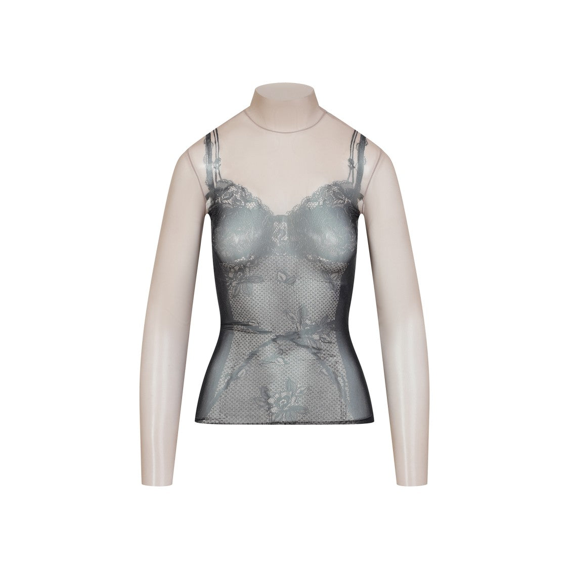 Sheer Mesh Top With Floral Patterns
