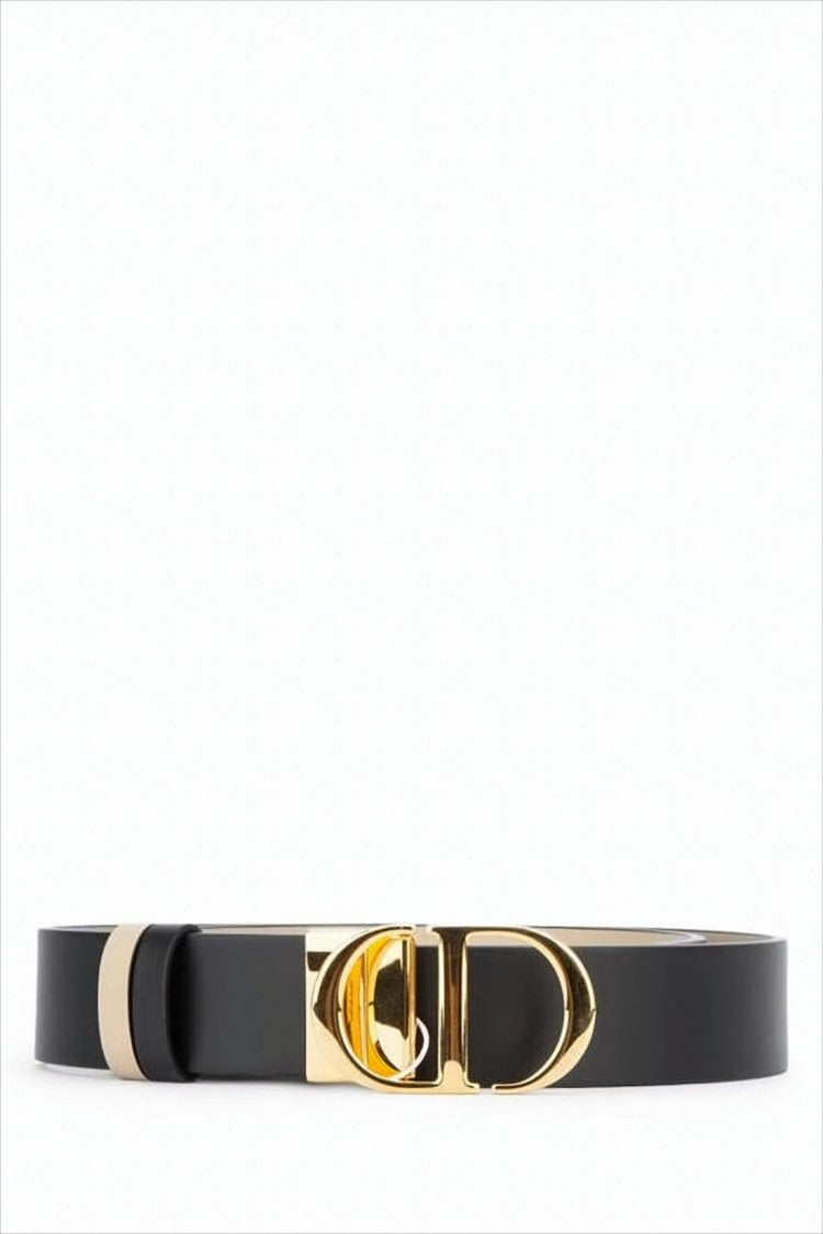 Leather Belt With Polished Gold-Tone Cd Buckle