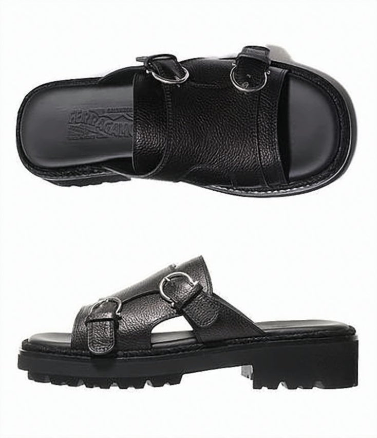 Textured Leather Slip-On Sandals