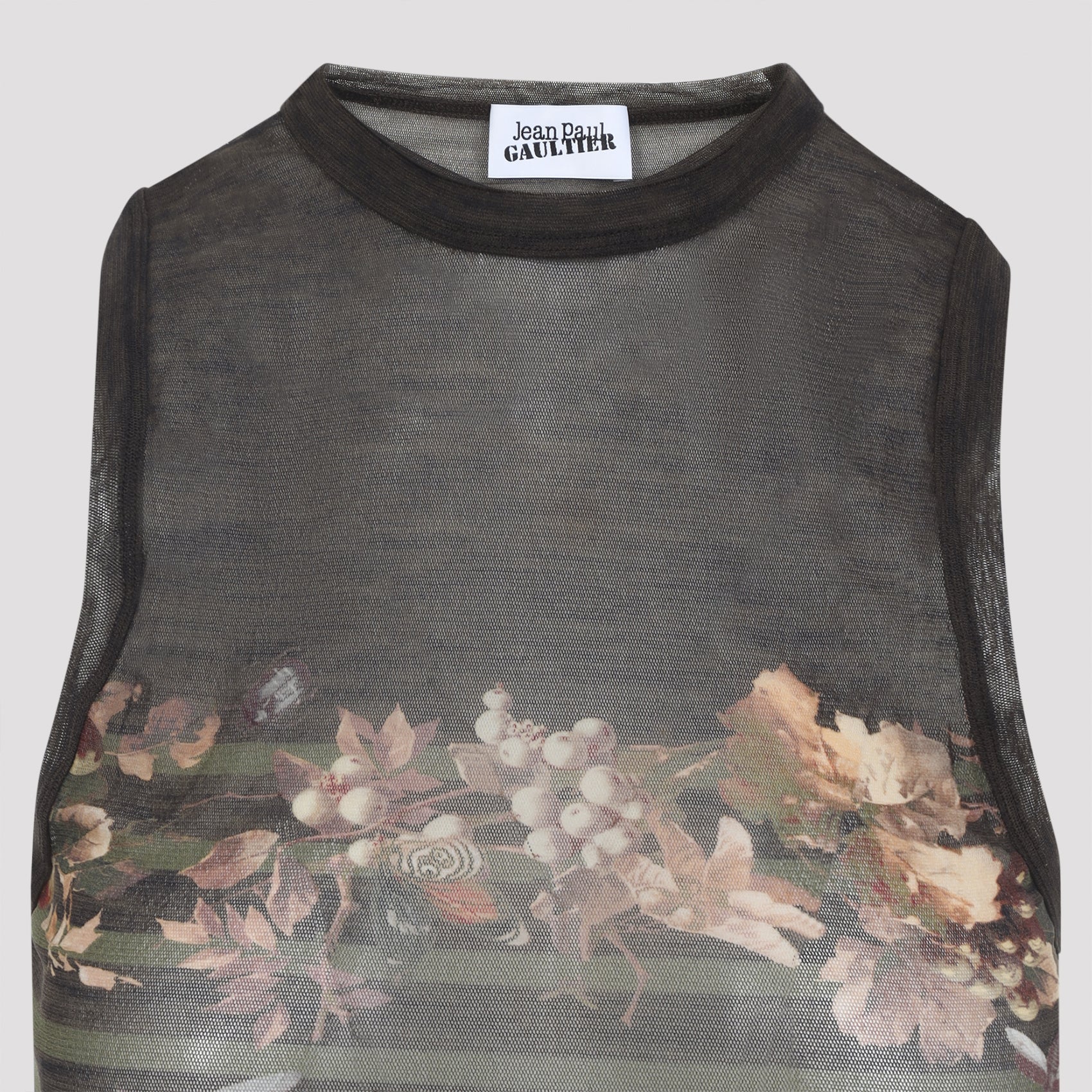 Fitted Sheer Floral Print Sleeveless Top