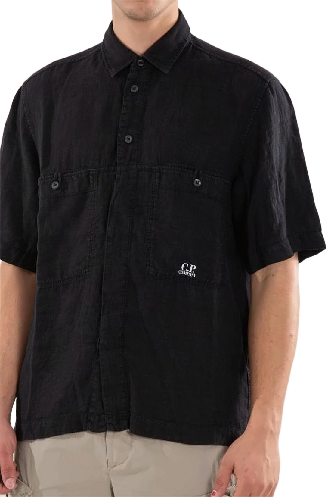Short-Sleeve Linen Shirt with Classic Collar
