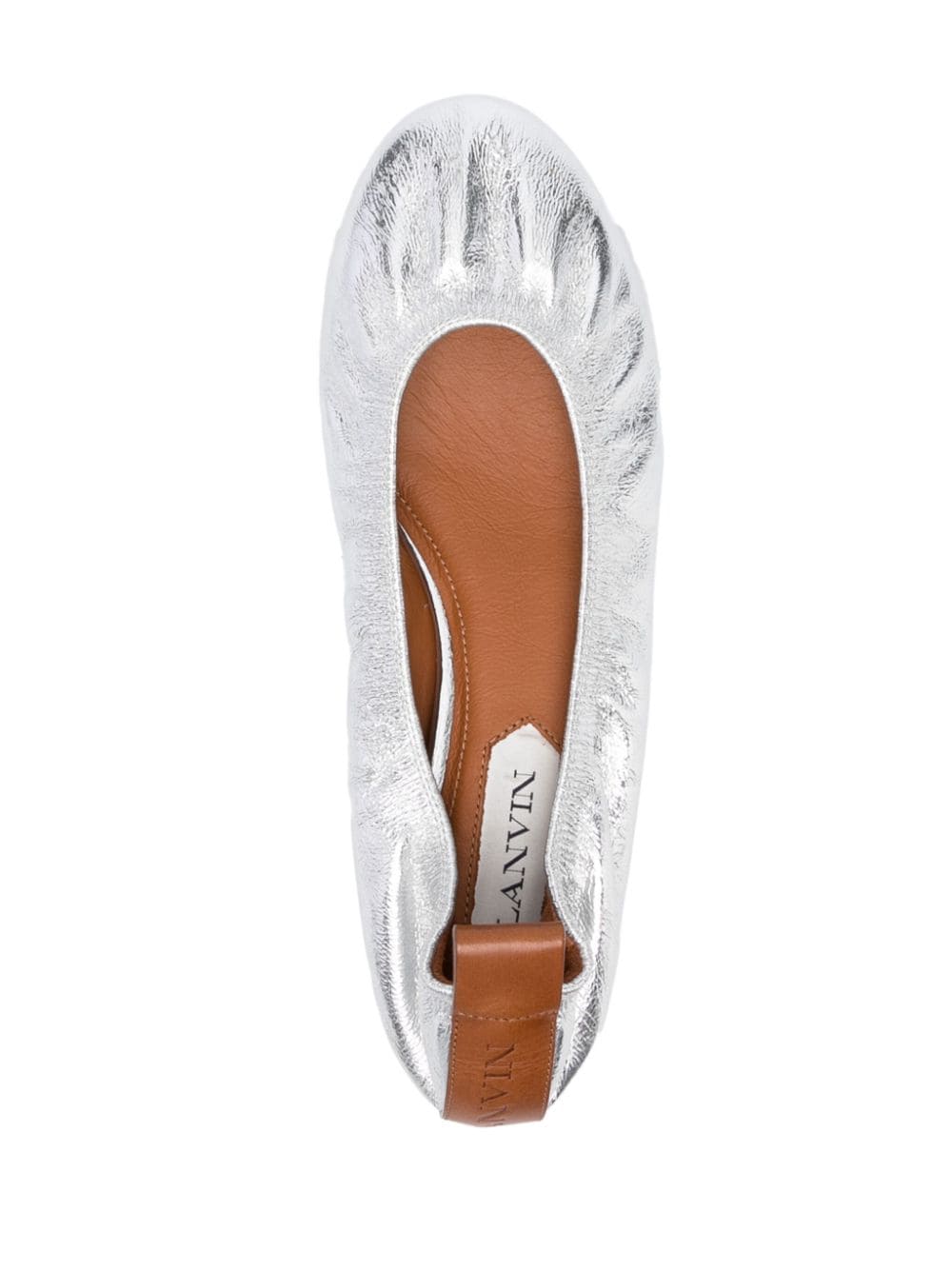 Metallic Silver Calf Leather Ballerina Flats