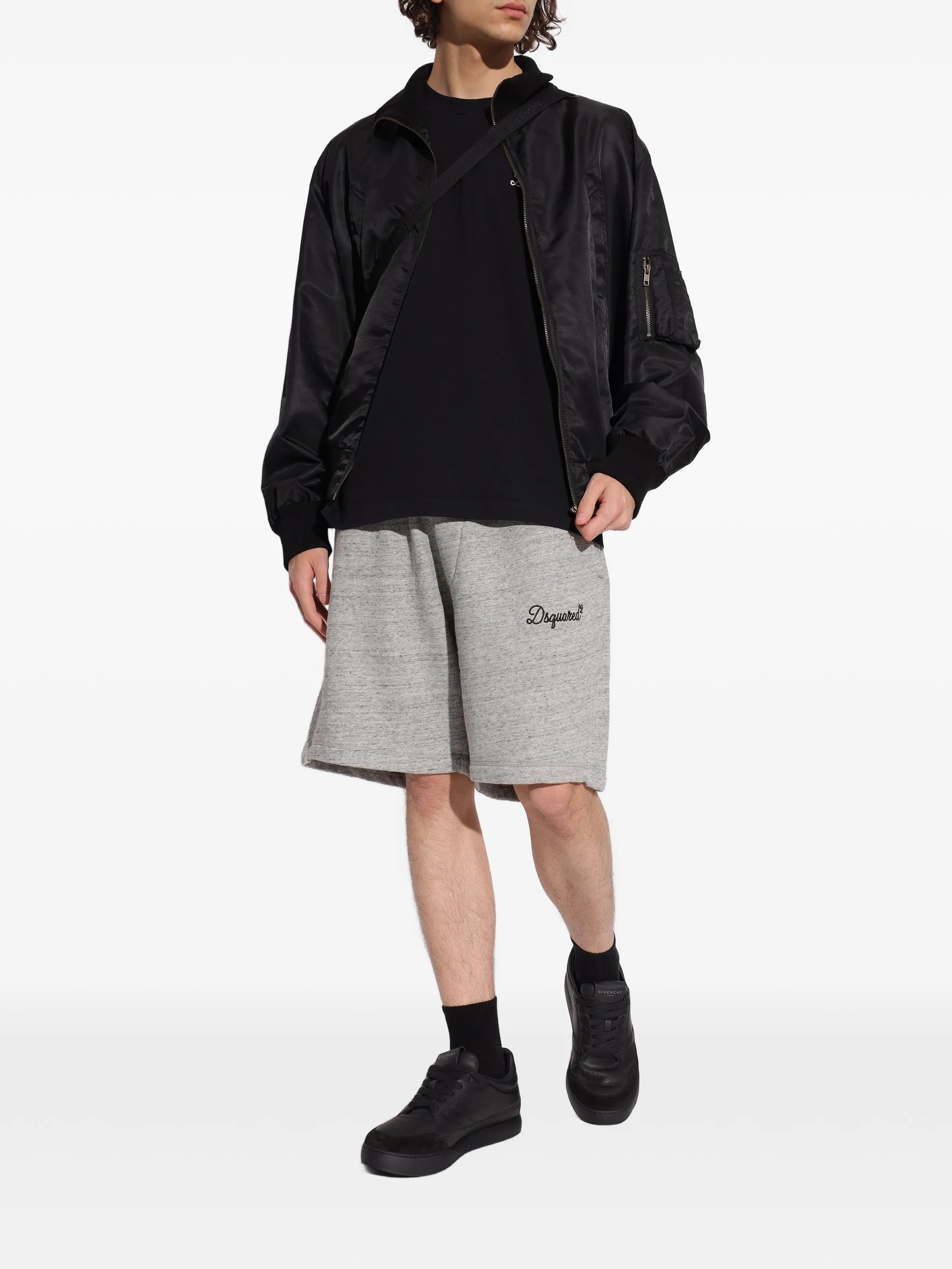 Grey Heathered Cotton Embroidered Logo Shorts