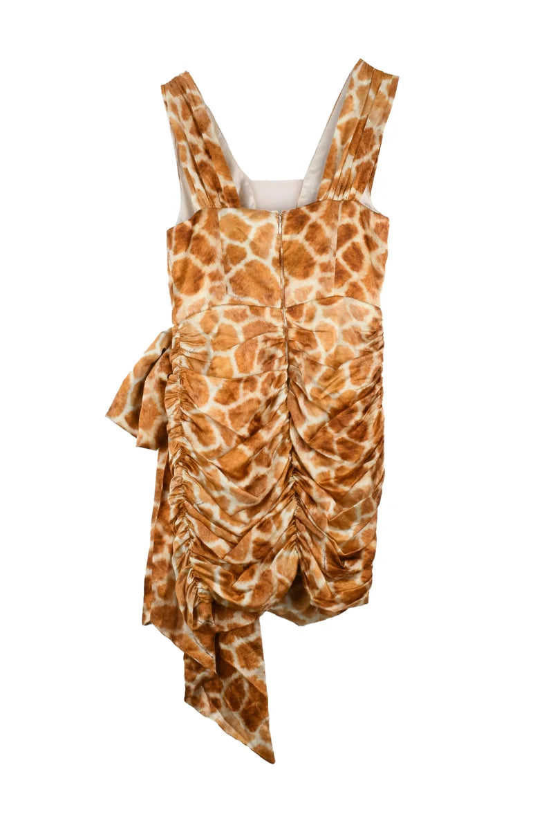 Ruched Satin Mini Dress - Beige