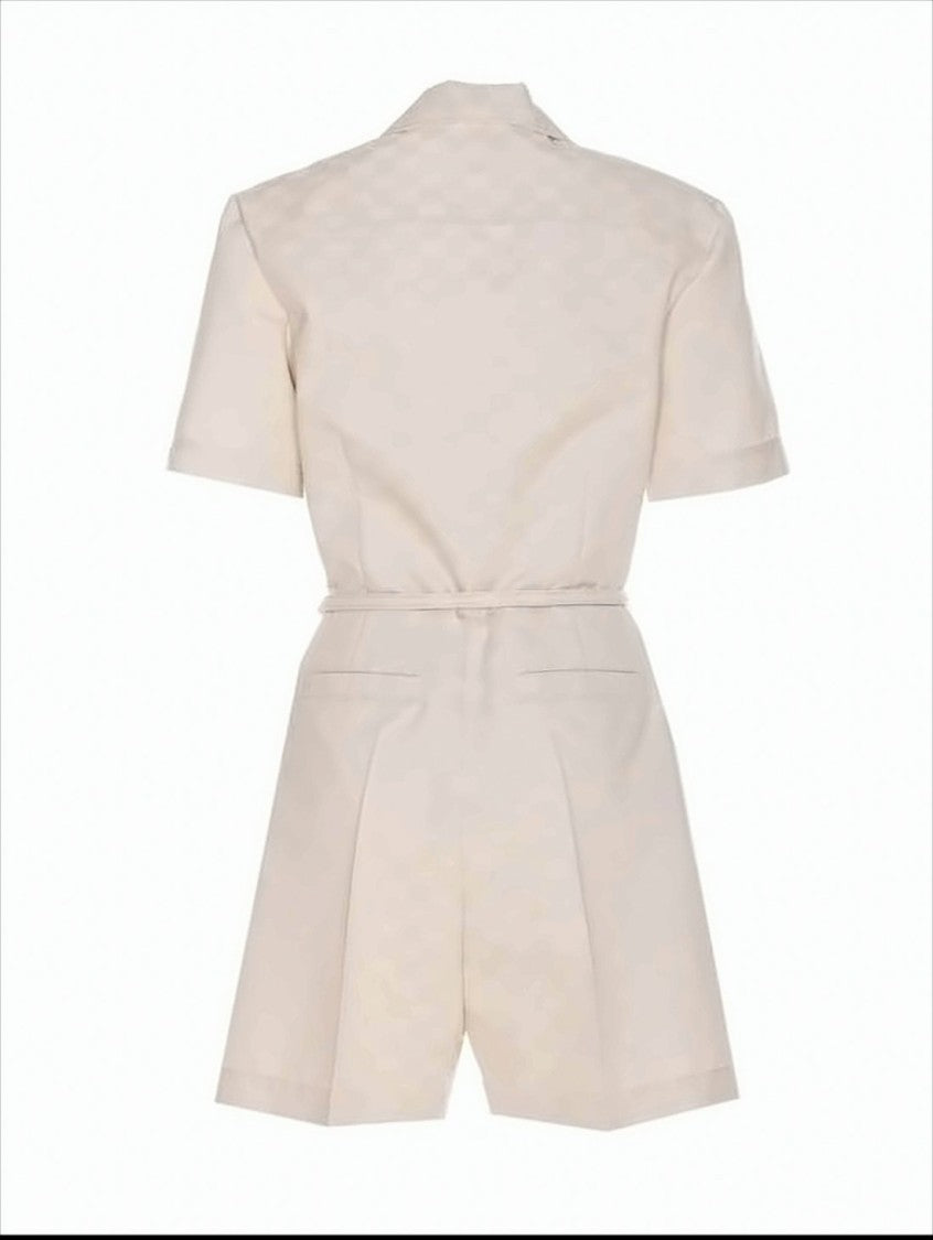 Tailored Short-Sleeve Jumpsuit with Jacquard Pattern