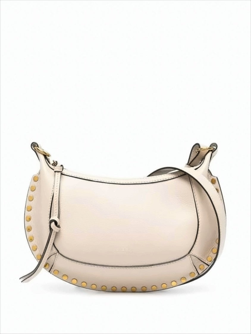 Crescent-Shaped Leather Crossbody Bag with Gold-Tone Studs