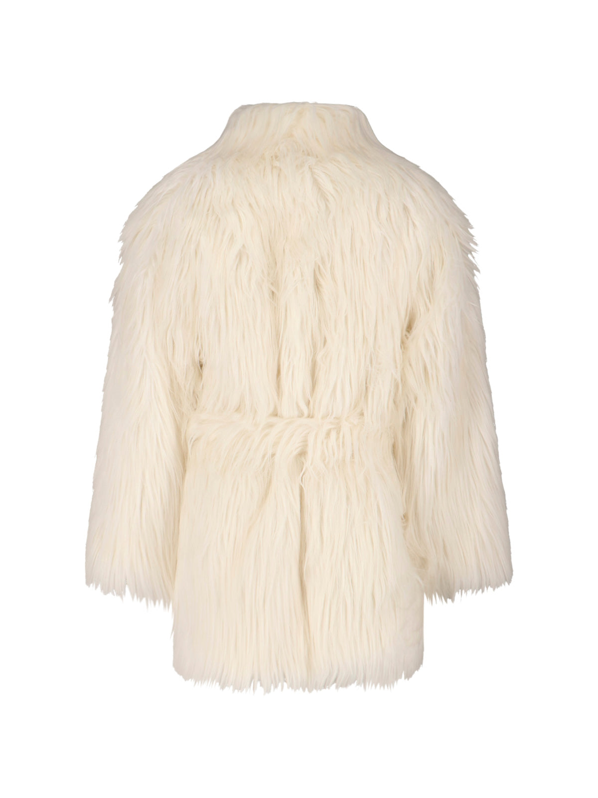 Faux Fur Cream Coat with Adjustable Belt