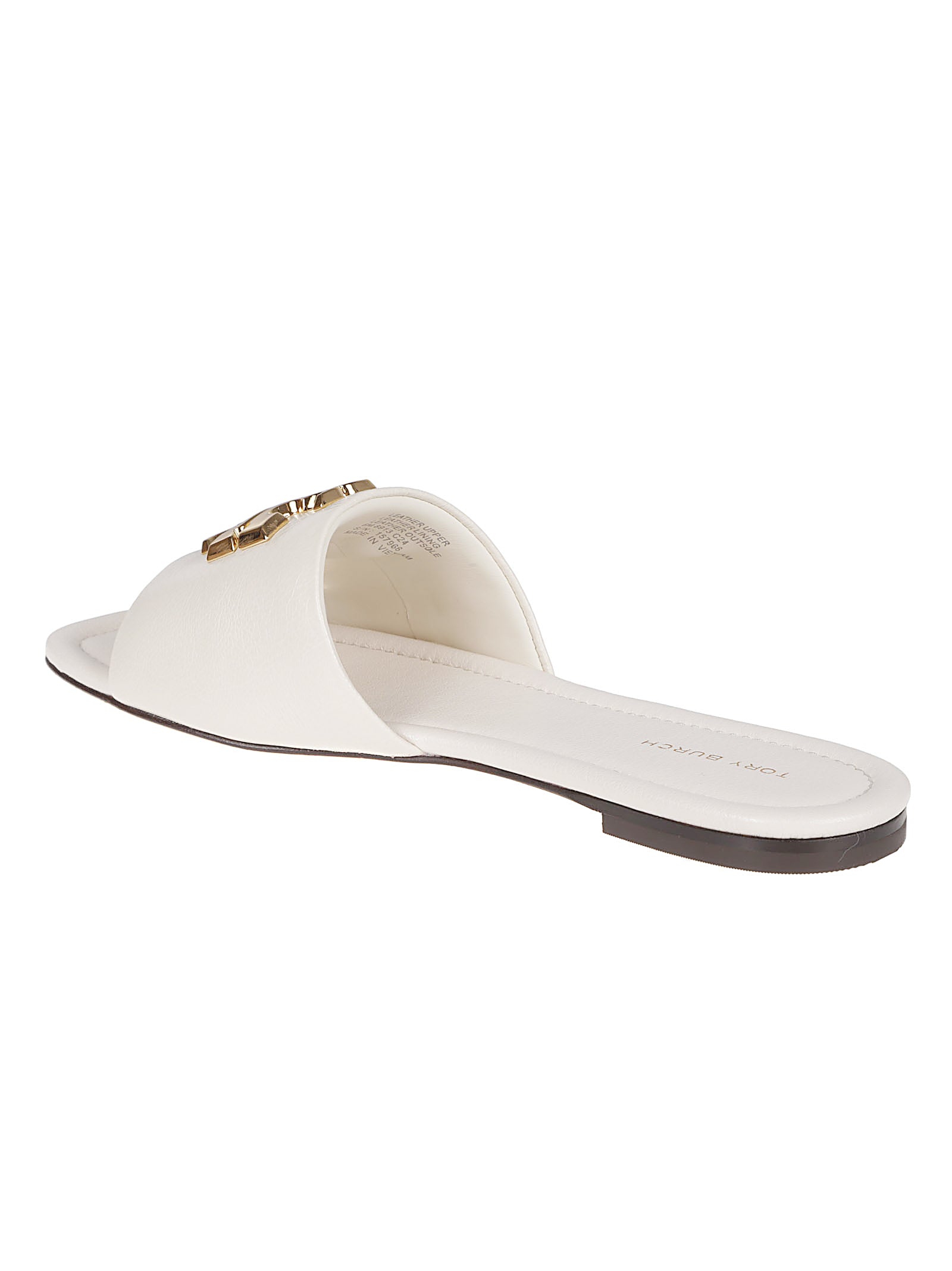 Leather Slide Sandals with Metallic T-Plate