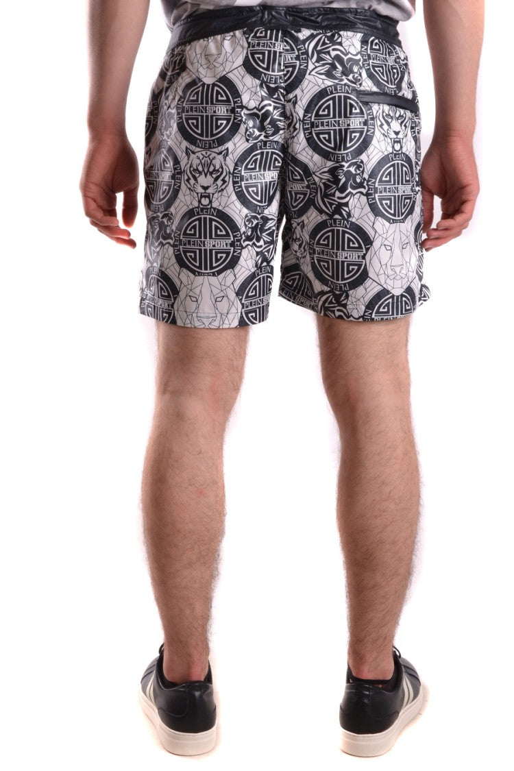Graphic Print Beach Shorts With Zippered Pocket