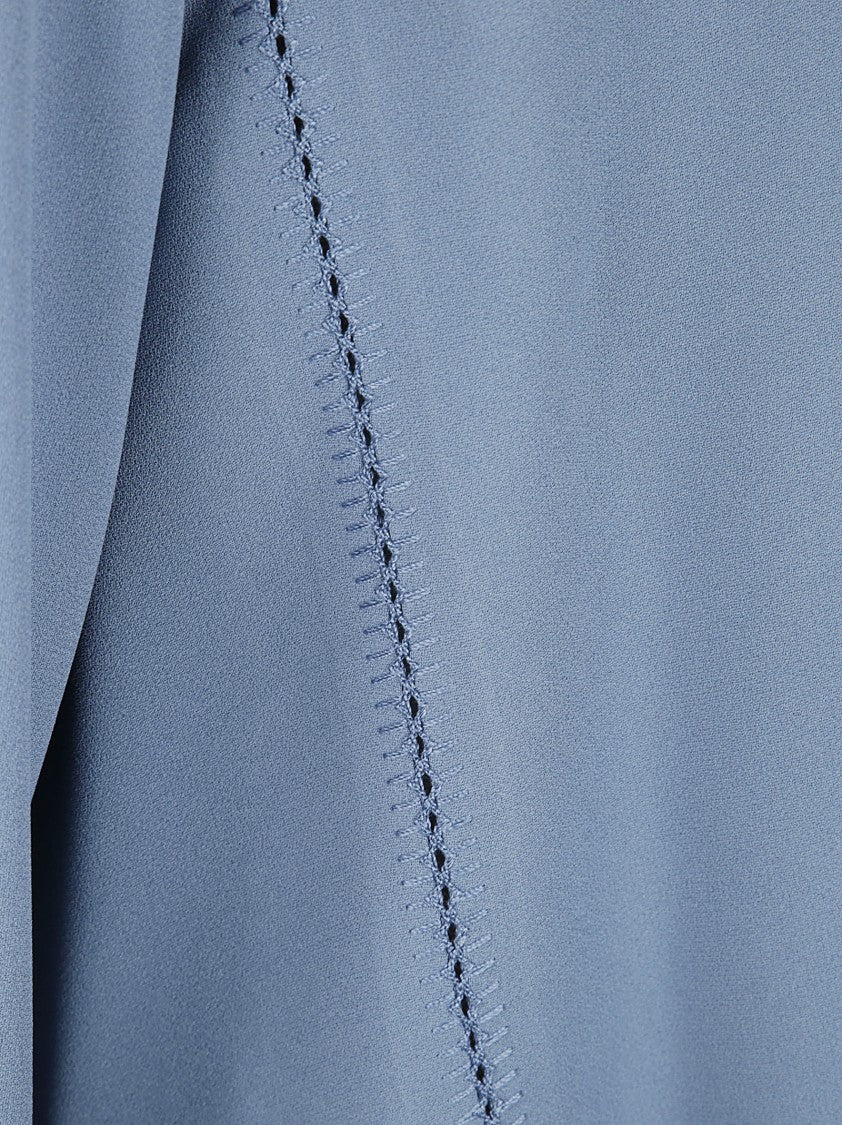 Light Blue Acetate Blend Blouse With Decorative Stitching