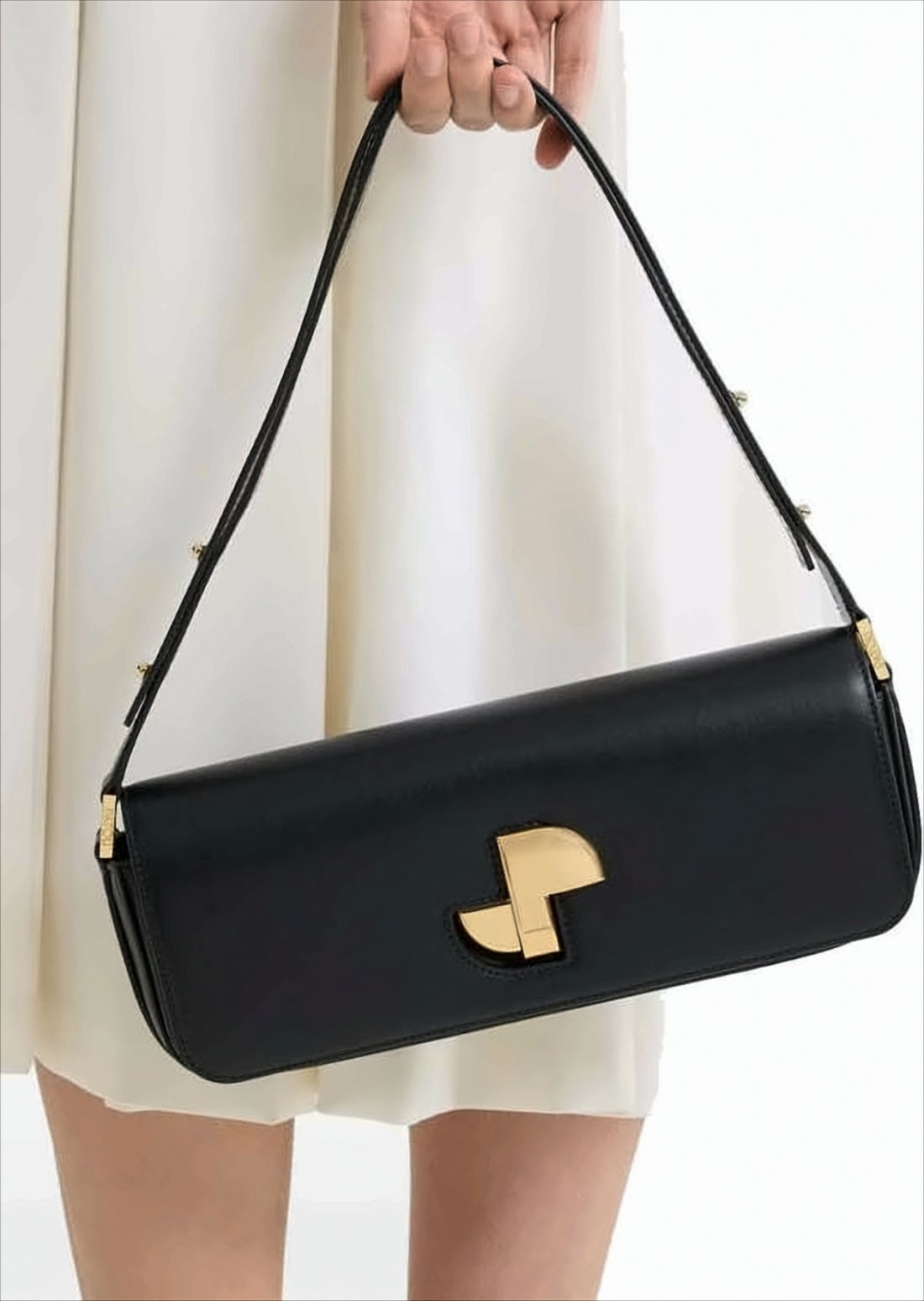 Structured Shoulder Bag with Polished Gold-Tone Clasp