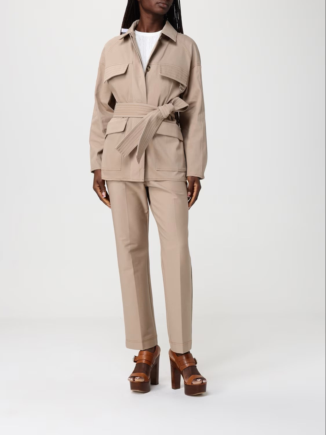 Structured Beige Jacket with Belted Waist