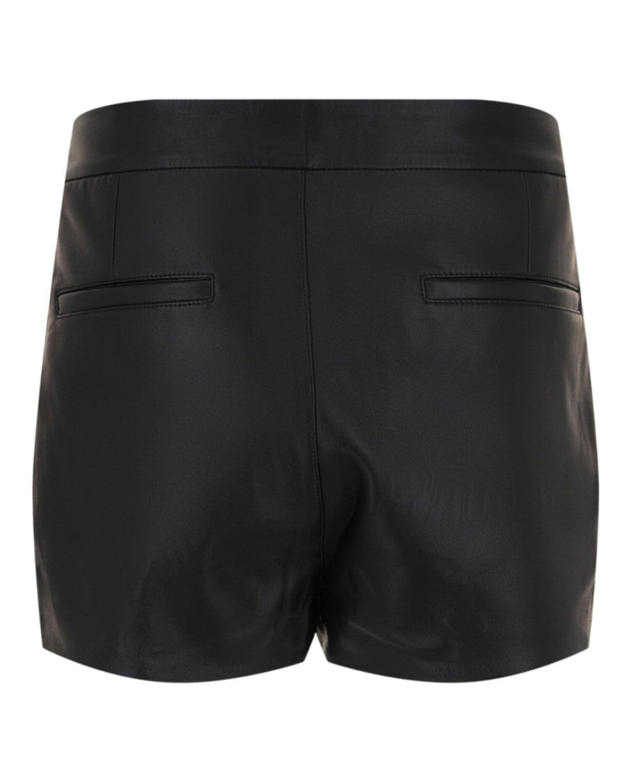Mid-Rise Lambskin Leather Shorts With Concealed Button And Pockets