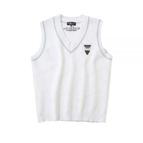 Textured Knit Vest with V-Neckline and Emblem Detail
