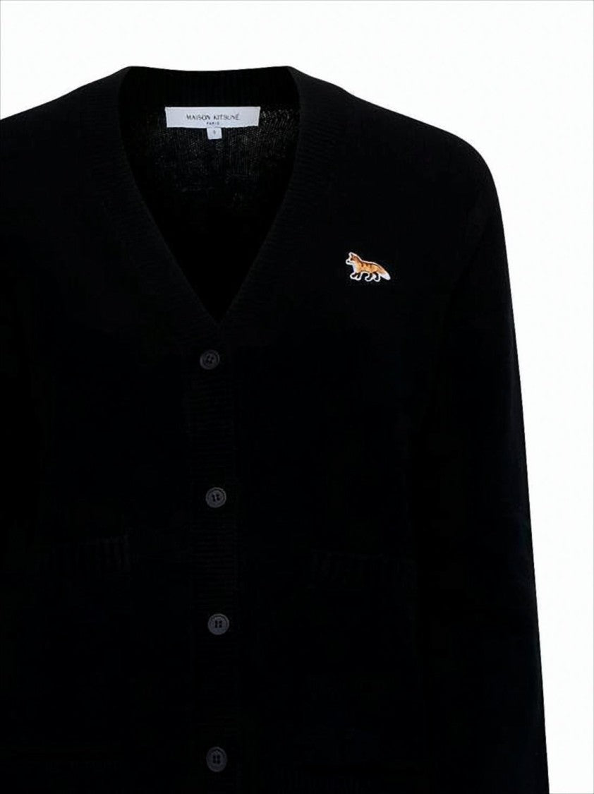 Classic V-Neck Cardigan With Button-Down Front And Embroidered Logo