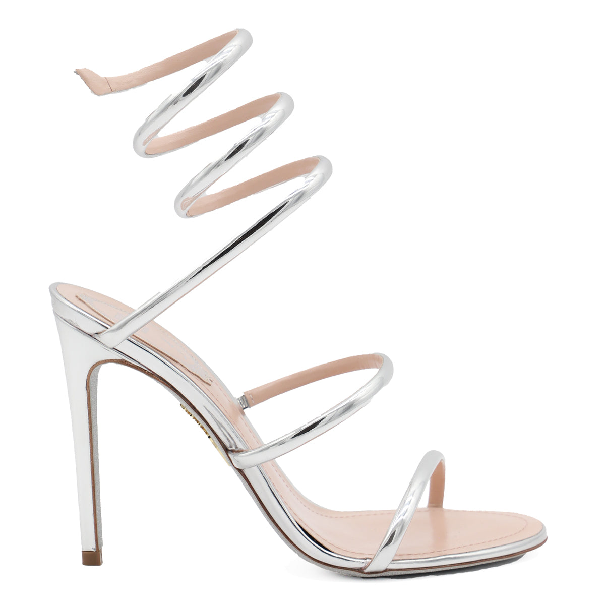 Silver Leather Cleo Sandals with Stiletto Heel
