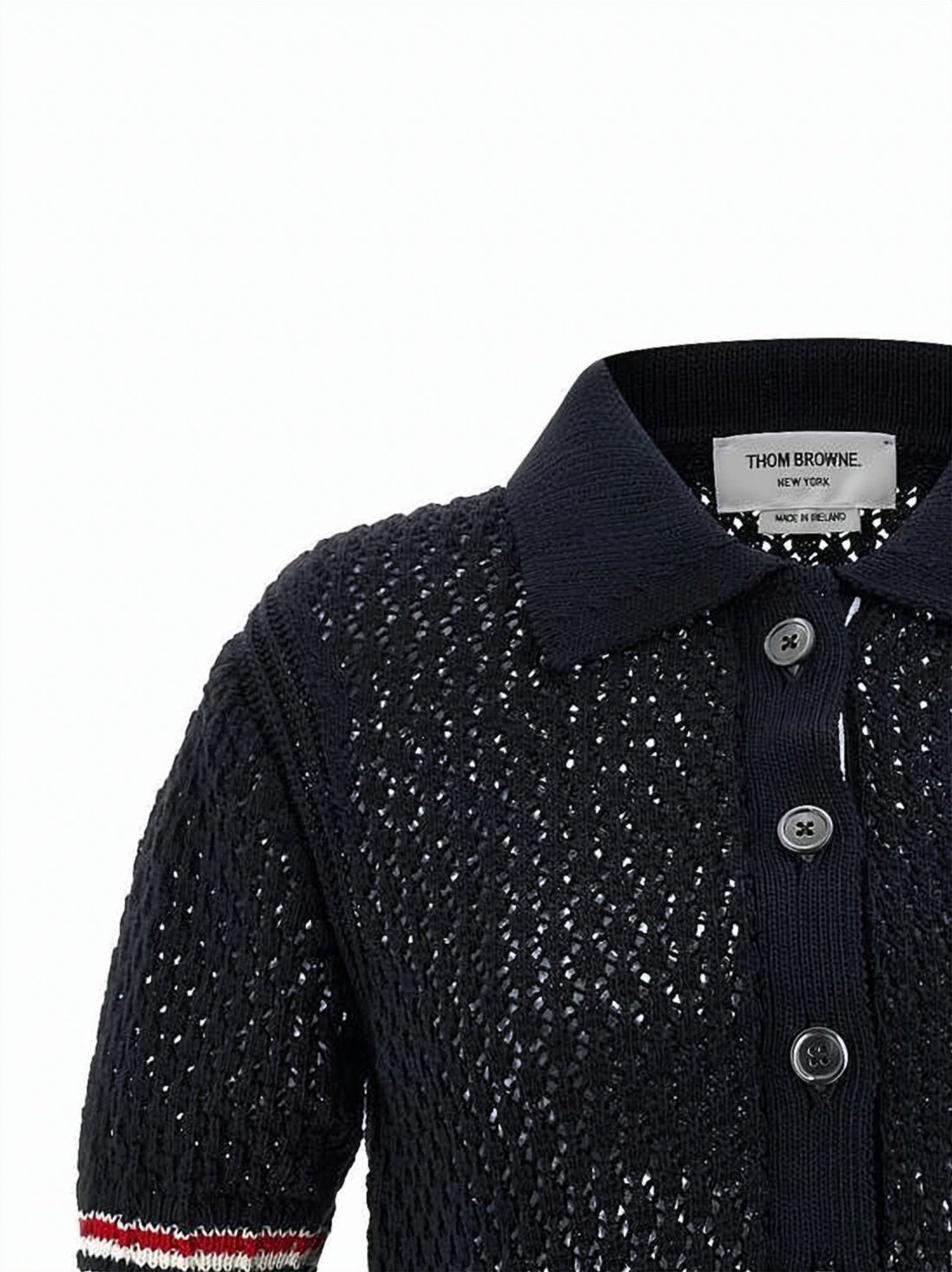 Short-Sleeved Open-Knit Cardigan with Iconic Stripes