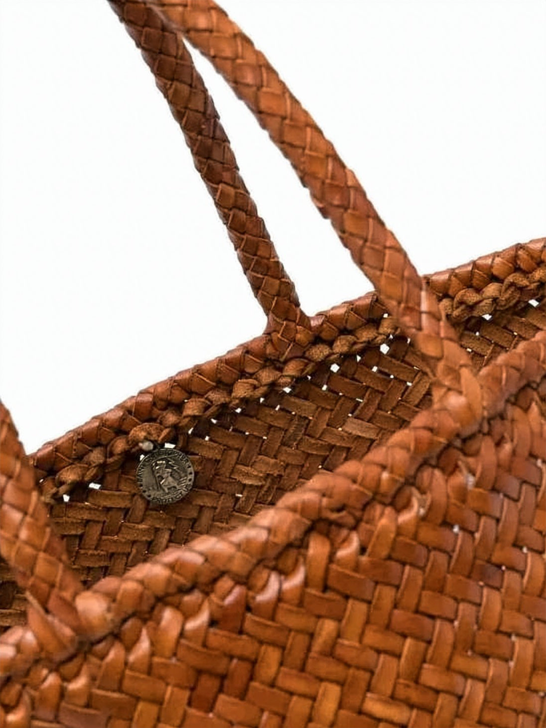 Artisanal Woven Tote Bag In Rich Brown Calf Leather