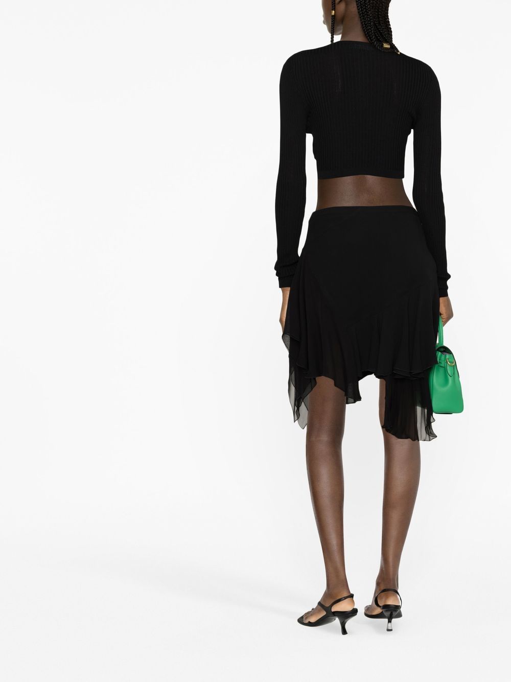 Black Asymmetrical Silk Layered Mini Skirt