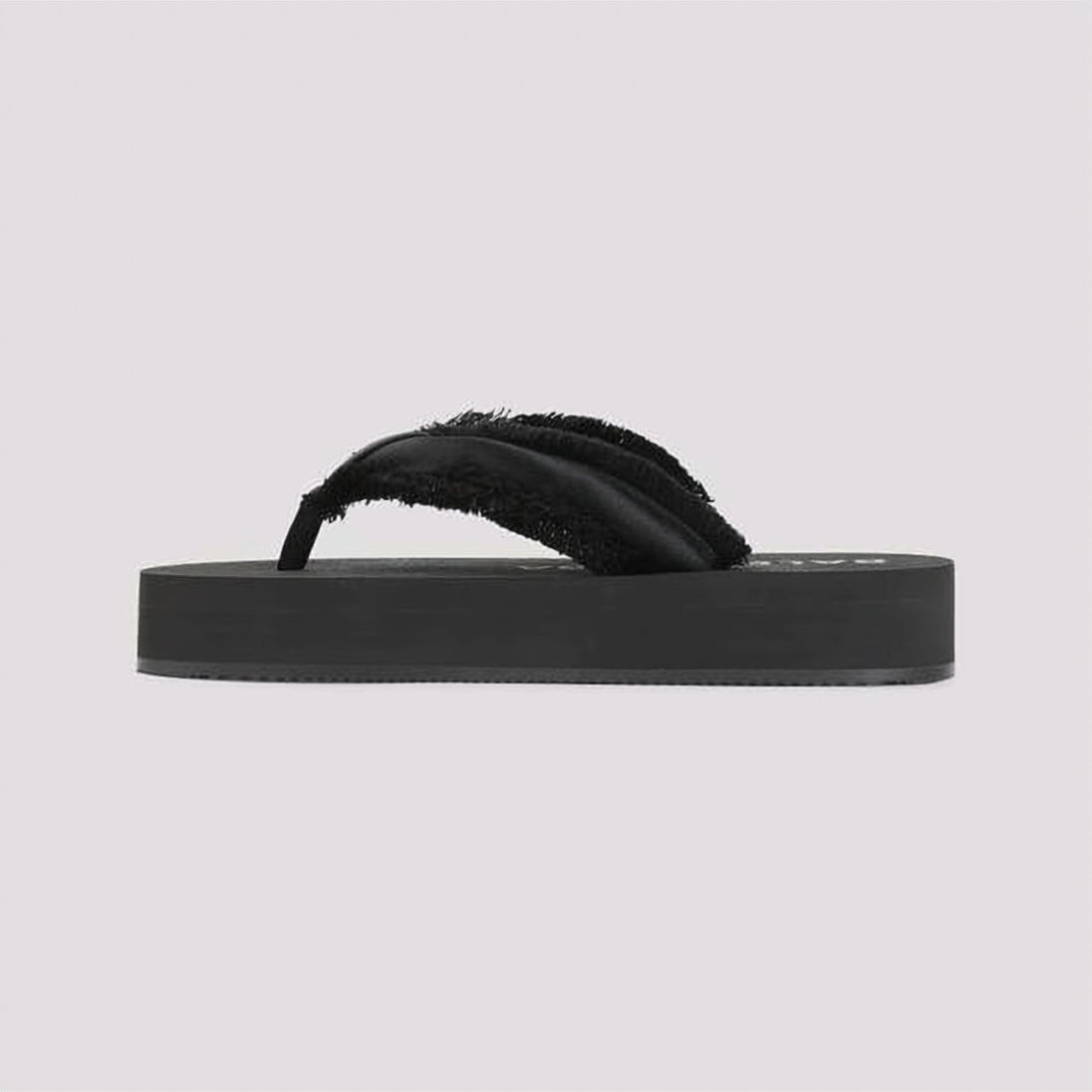 Black Thong-Style Frayed Edge Platform Sandals