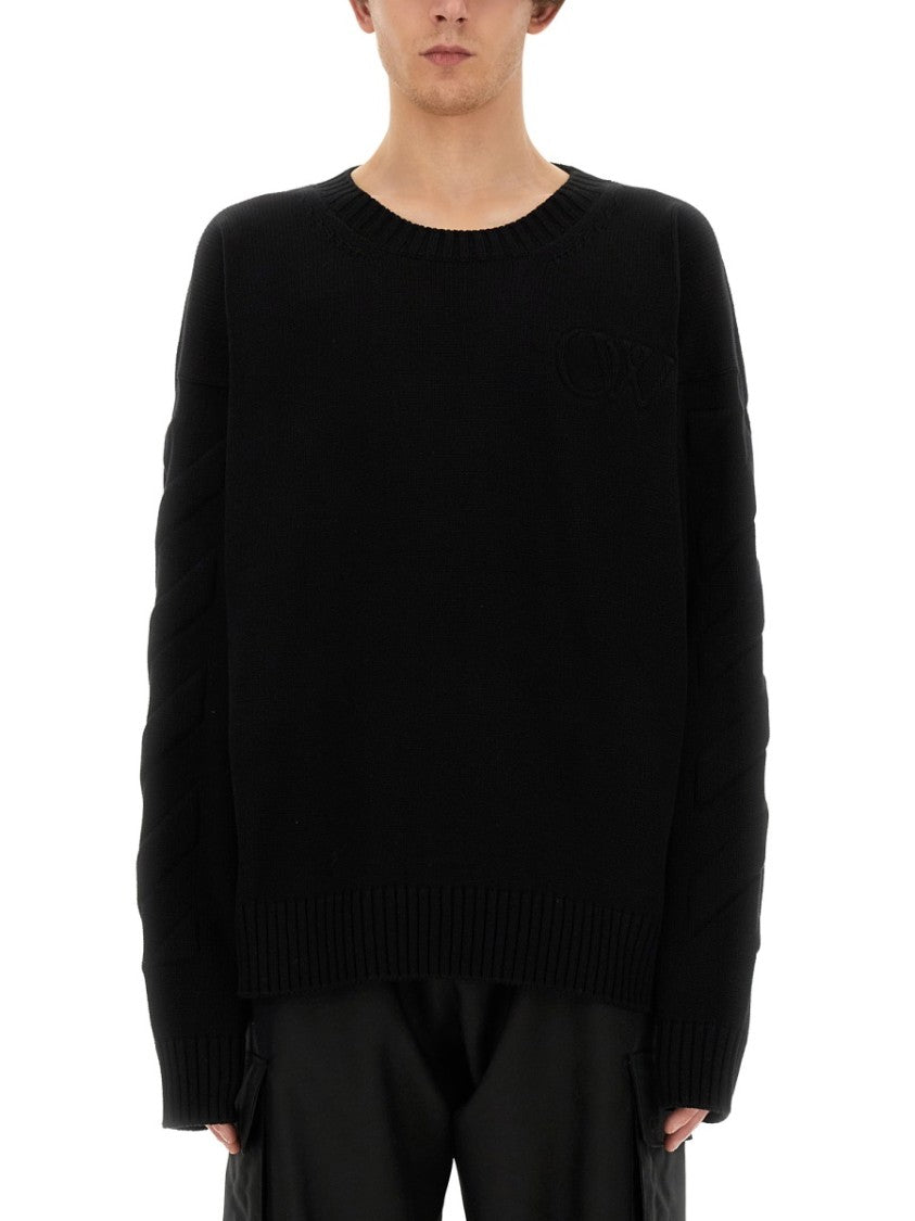 Black Oversized Sweater With Ribbed Neckline