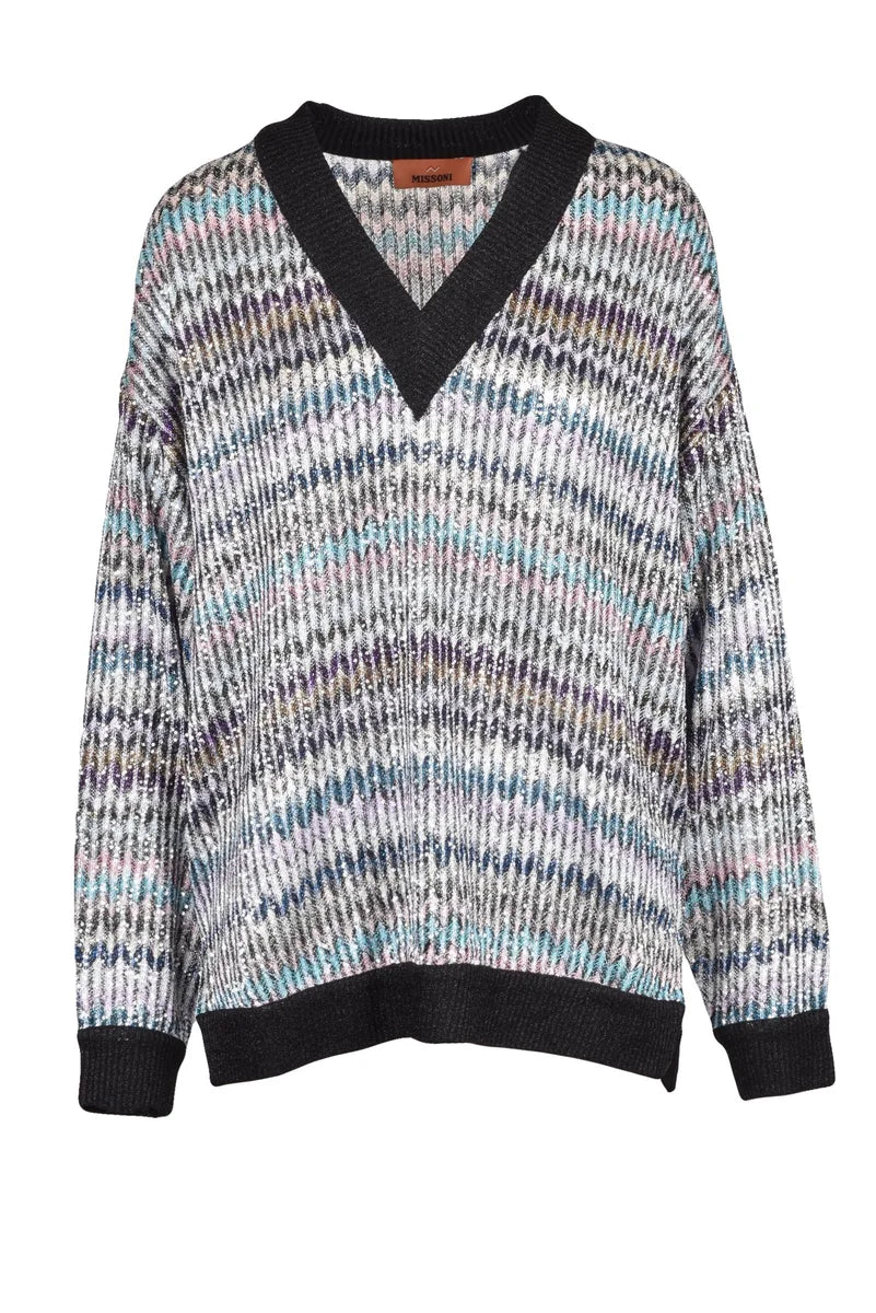 Oversized Sweater with Rhinestones - Black/Silver